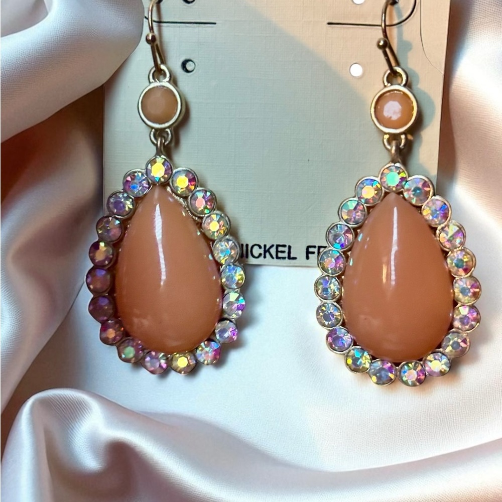 Anna and Anna Stainless Steel Teardrop Earrings with Iridescent Accents